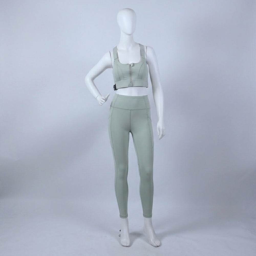 Premium High-Impact Front-Zip Sports Bra - Sage Green