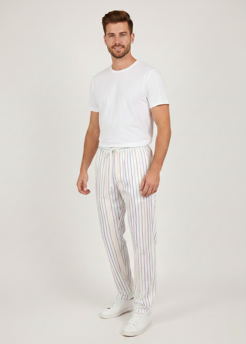 Men’s White Multi-Stripe Casual Trousers MTR-5