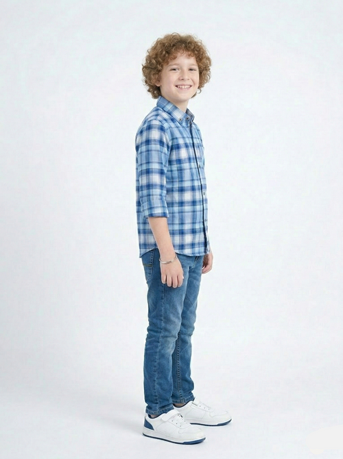Boys Blue Checkered Casual Shirt  (BS-08)