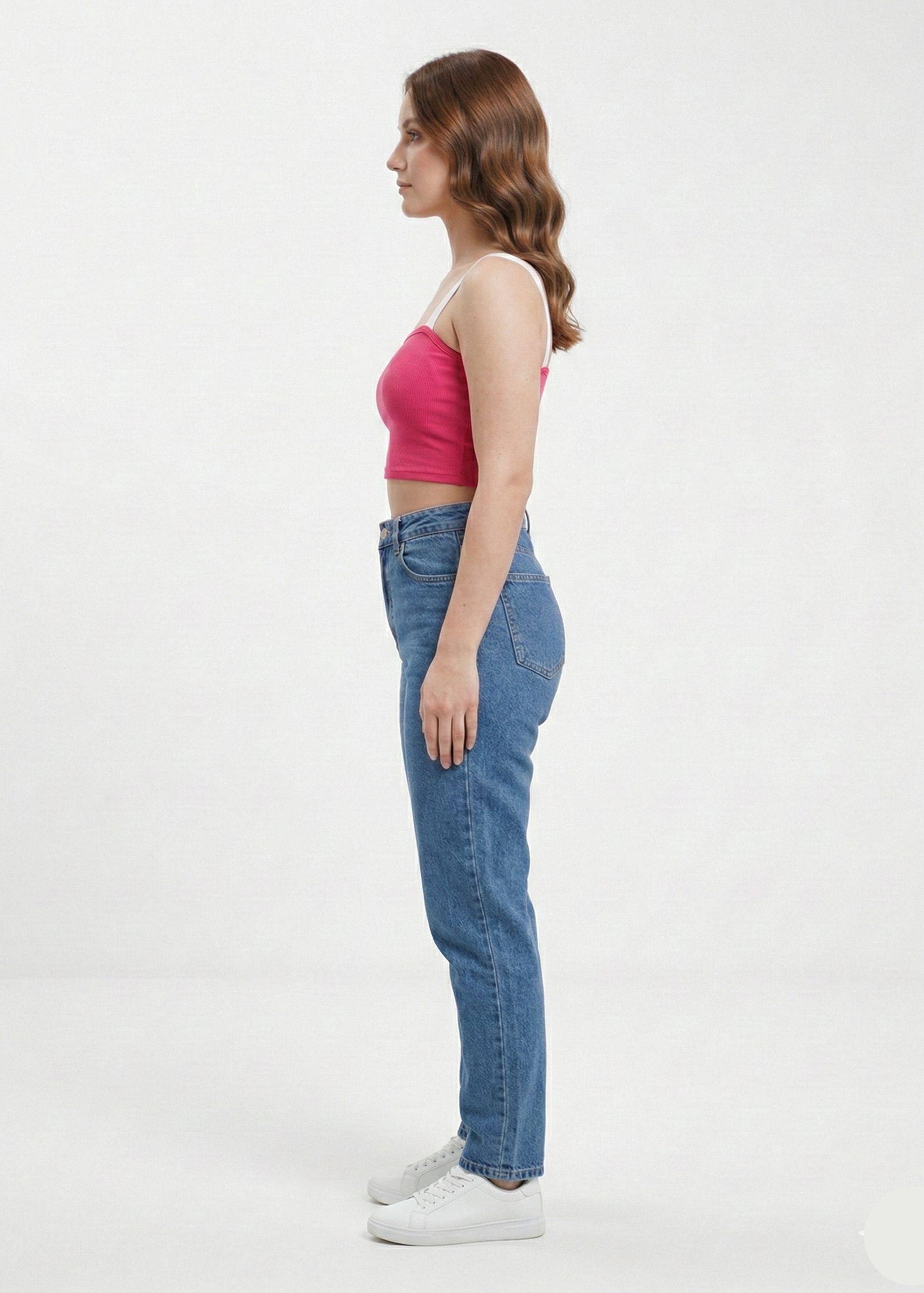 Women's Pink Rib-Knit Crop Top with White Elastic Straps (W-32)