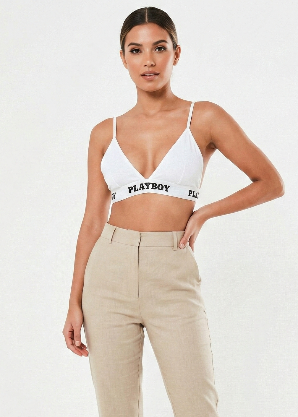Playboy Branded Ribbed Triangle Bra Top (W-36)