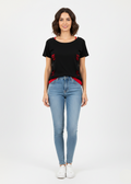 Women’s Black Casual T-Shirt with Red Contrast – Short Sleeve Fashion Top - WT-02