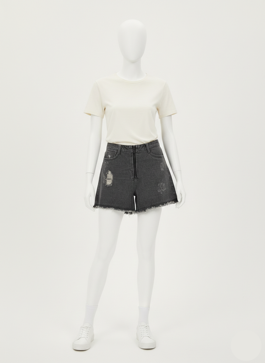 Girls Denim Shorts - Grey WST-1