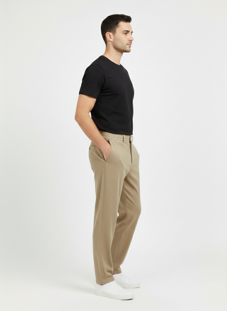 Men's Beige Regular Fit Trousers MTR-09