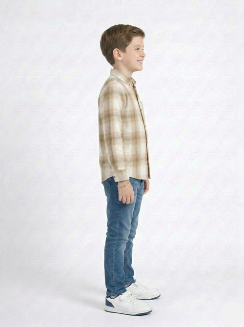 Boys Brown Plaid Flannel Button-Down Shirt -  BS-02