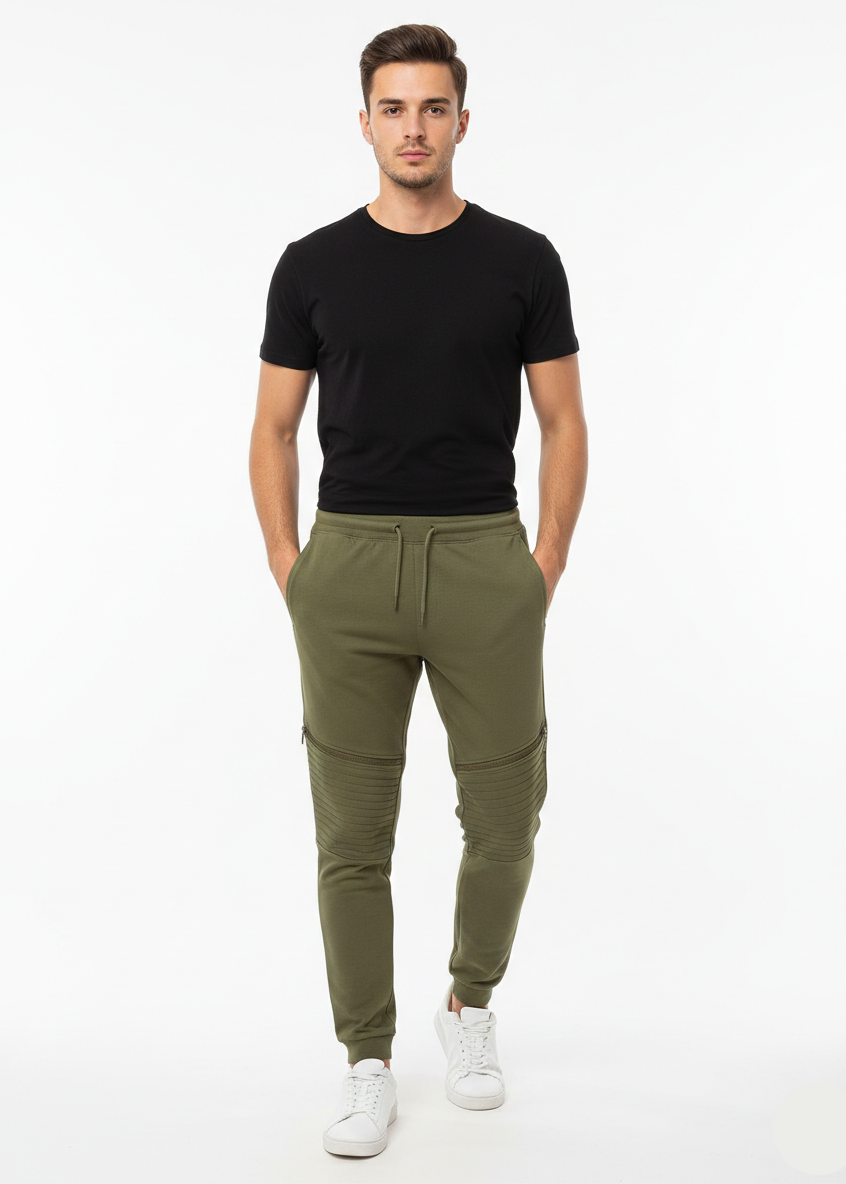 Men's Olive Green Moto Biker Joggers MTR - 01