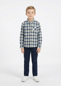 Boy's Long-Sleeve Plaid Flannel Button-Down Shirt in Blue and White -  BS-05