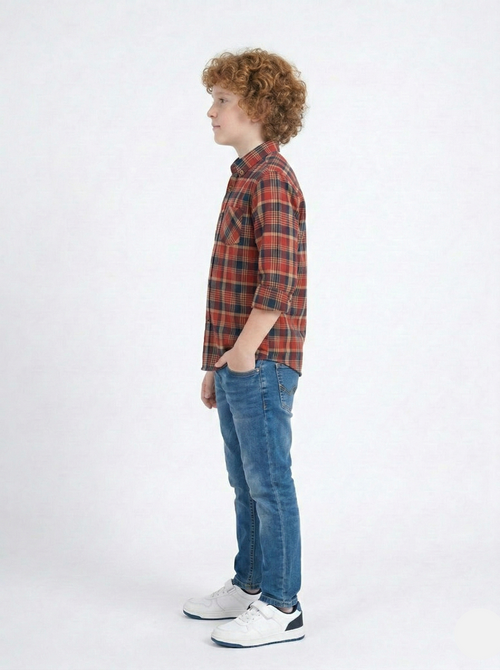 Boys Red Checkered Casual Shirt  (BS-12)