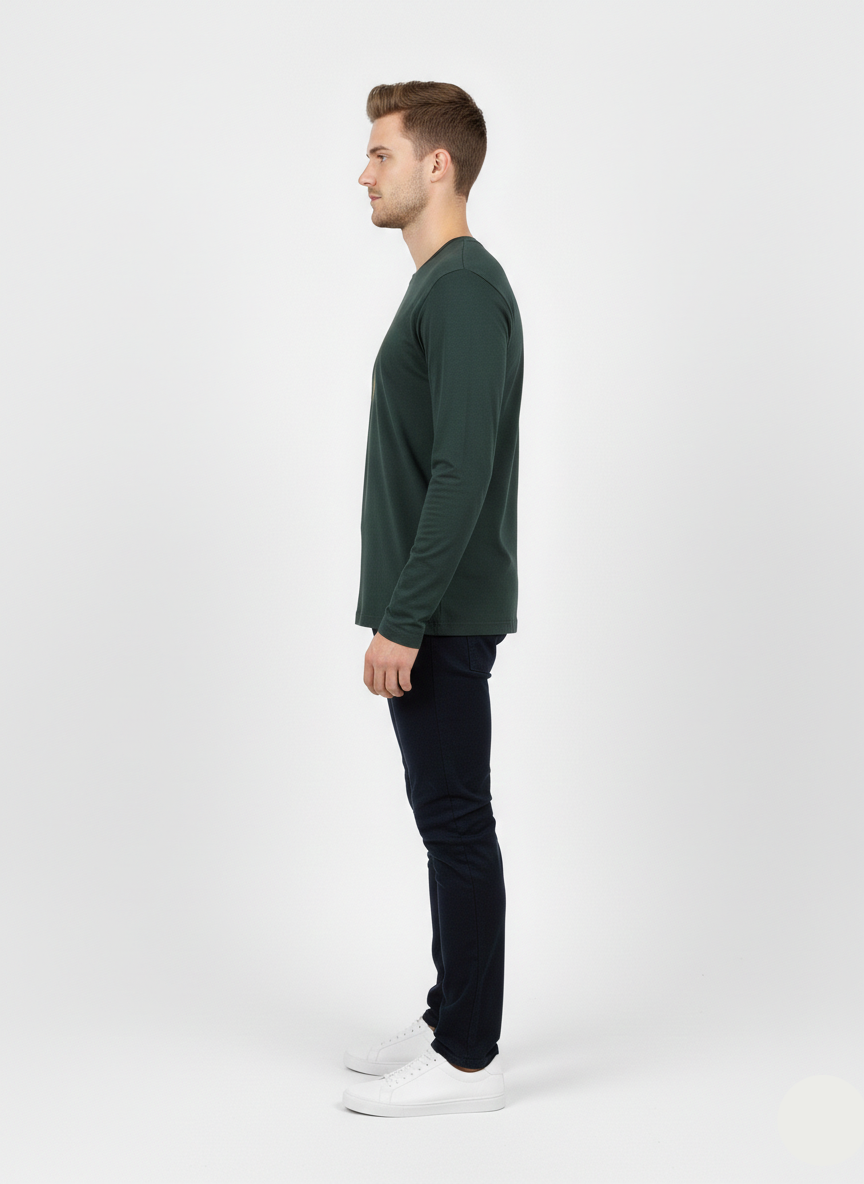 Men’s Dark Green Full Sleeve T-Shirt with Front & Back Graphic Print –  MT- 14