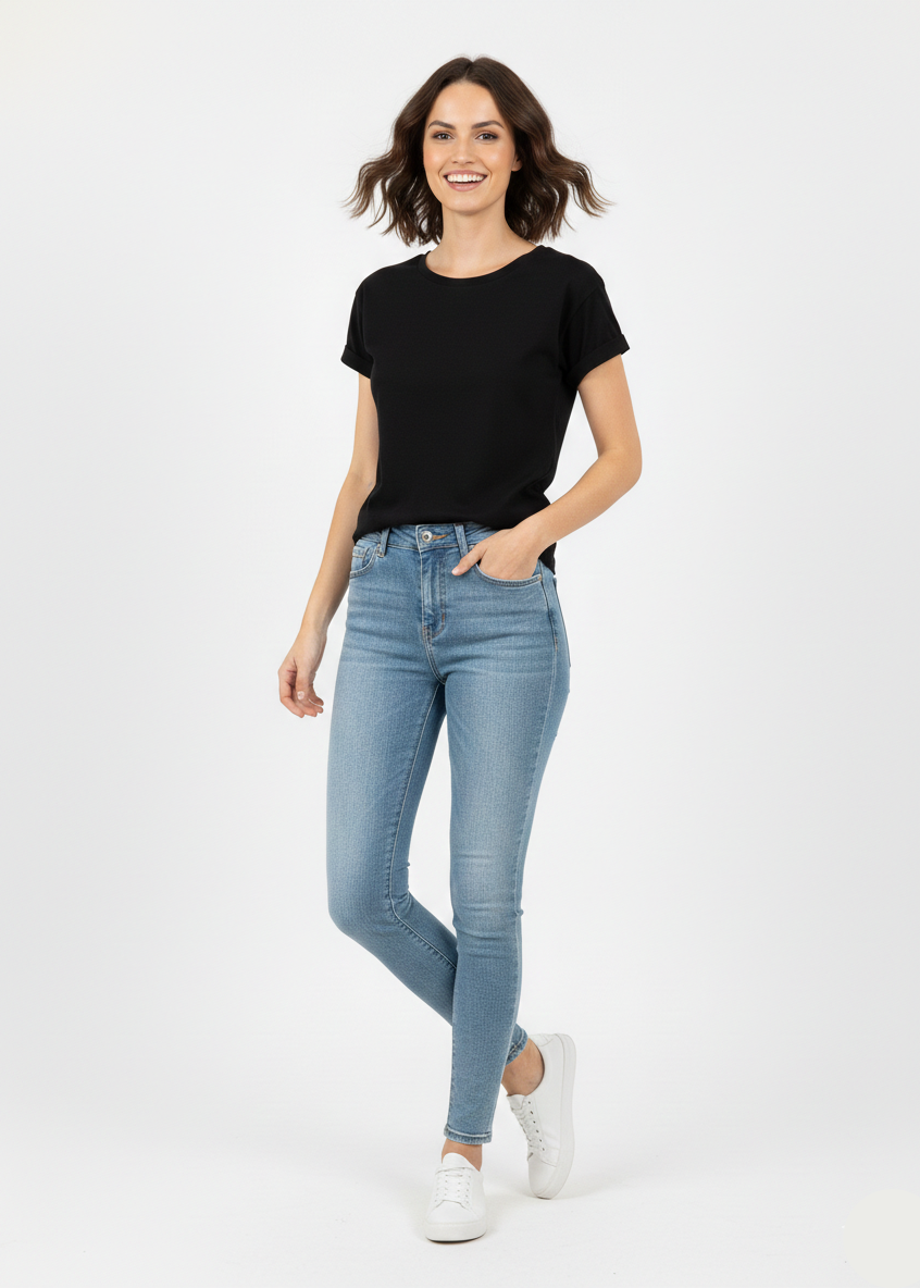 Women’s Black Casual Short Sleeve T-Shirt Top (Sprial Brand)- W-8