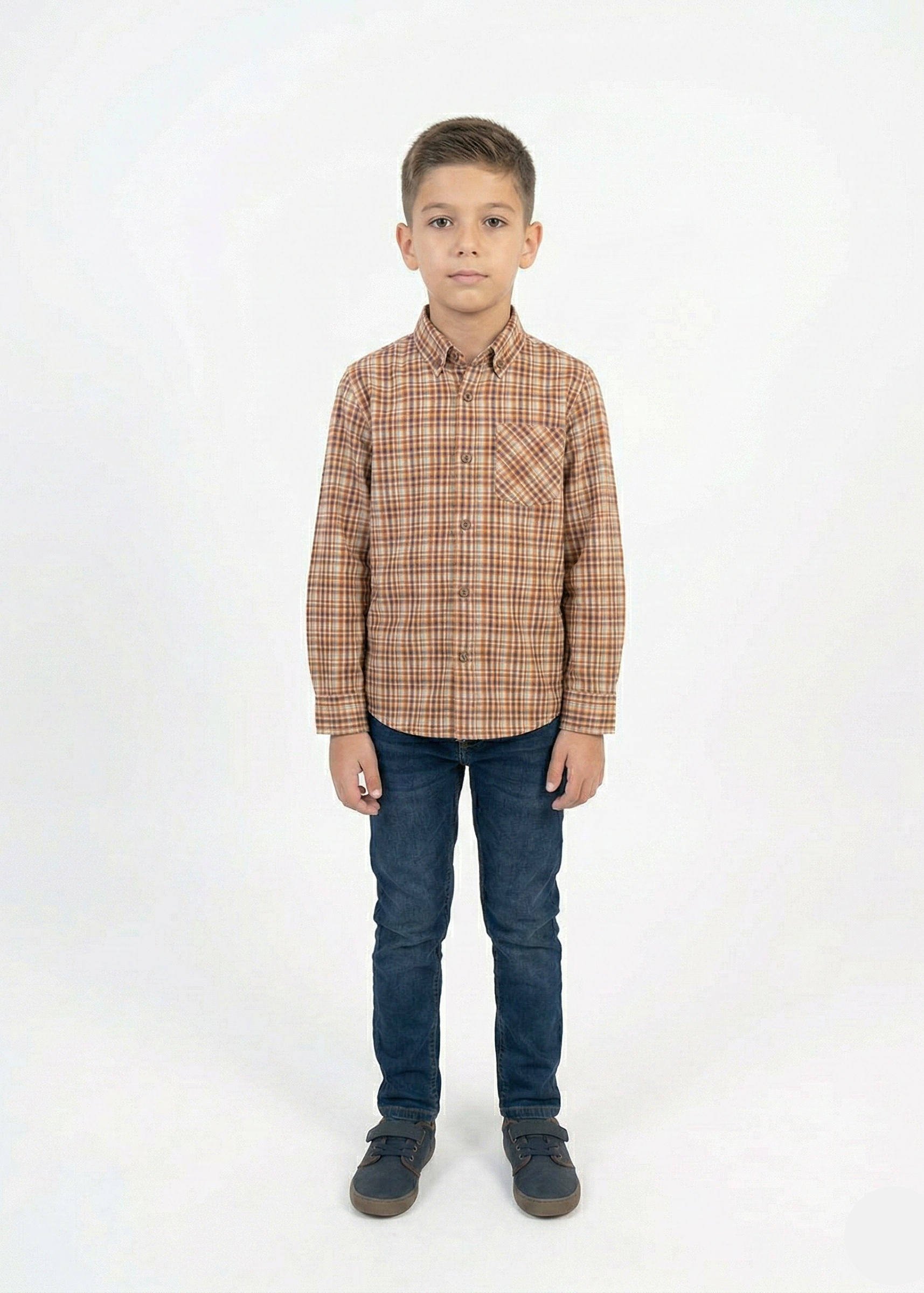 Long-Sleeve Plaid Flannel Shirt – Blue/Cream Check -  BS-10