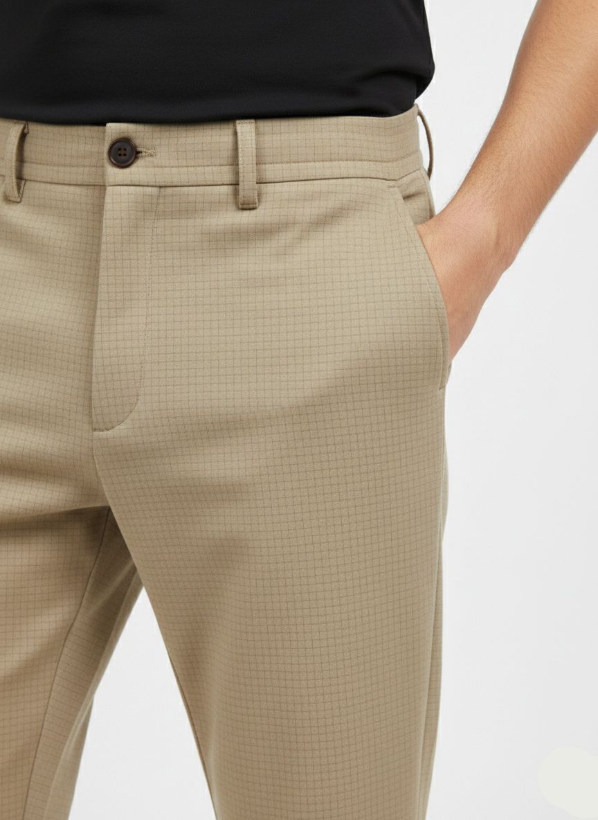 Men's Beige Regular Fit Trousers MTR-09