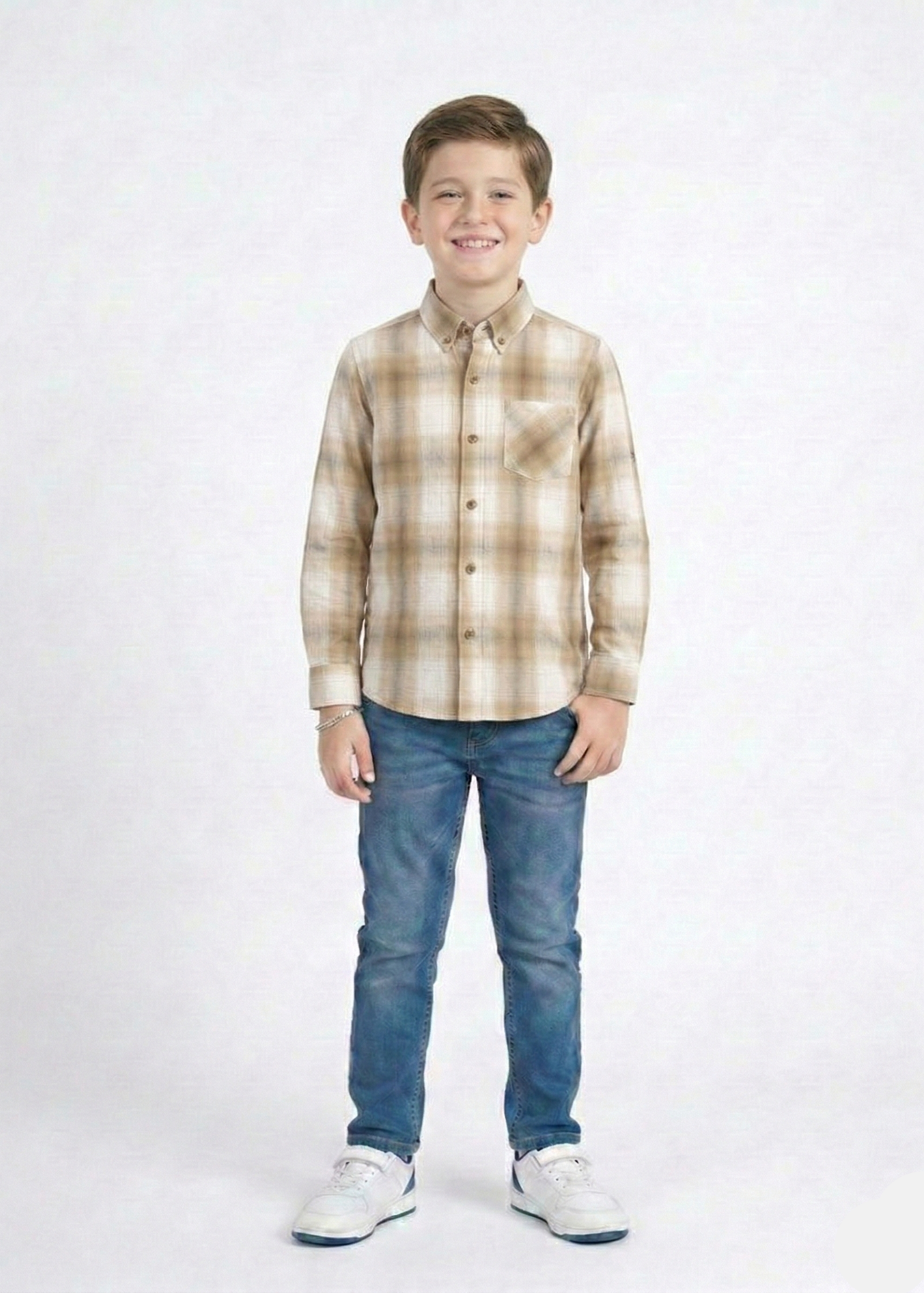 Boys Brown Plaid Flannel Button-Down Shirt -  BS-02