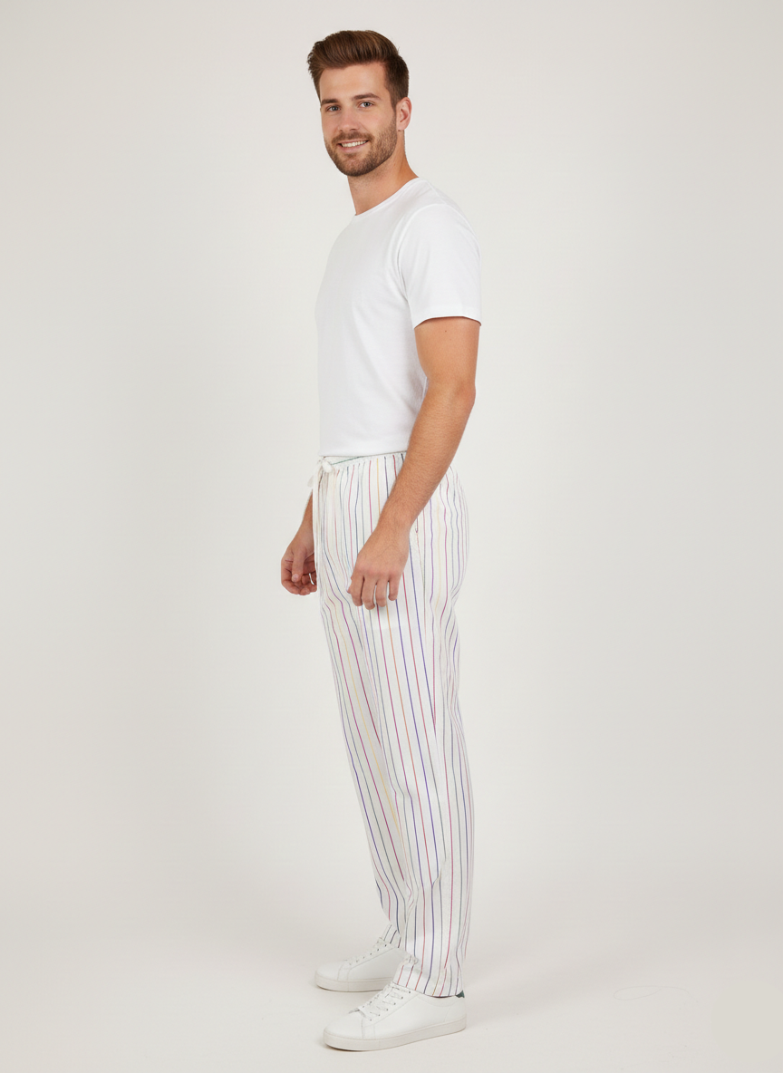 Men’s White Multi-Stripe Casual Trousers MTR-5