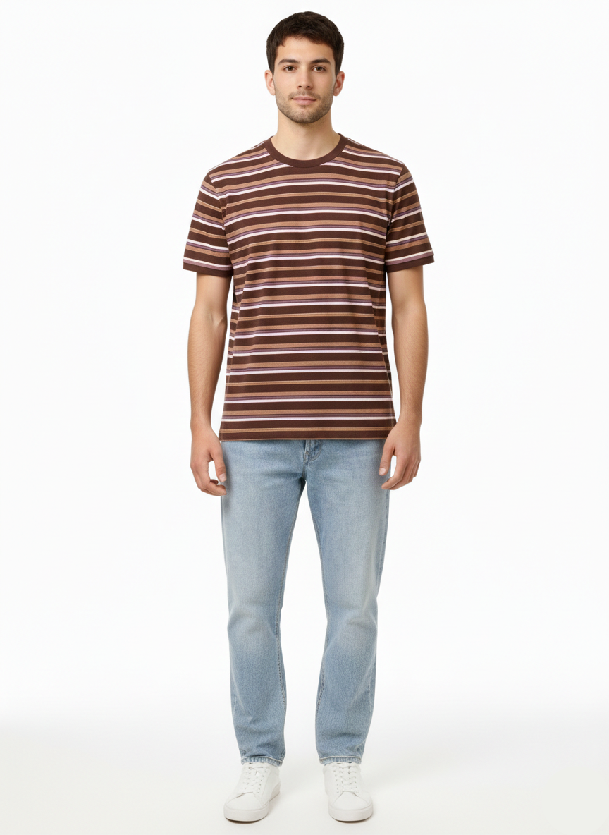 Mens T-shirt - Brown With Lines (Blend Brand) - MT03