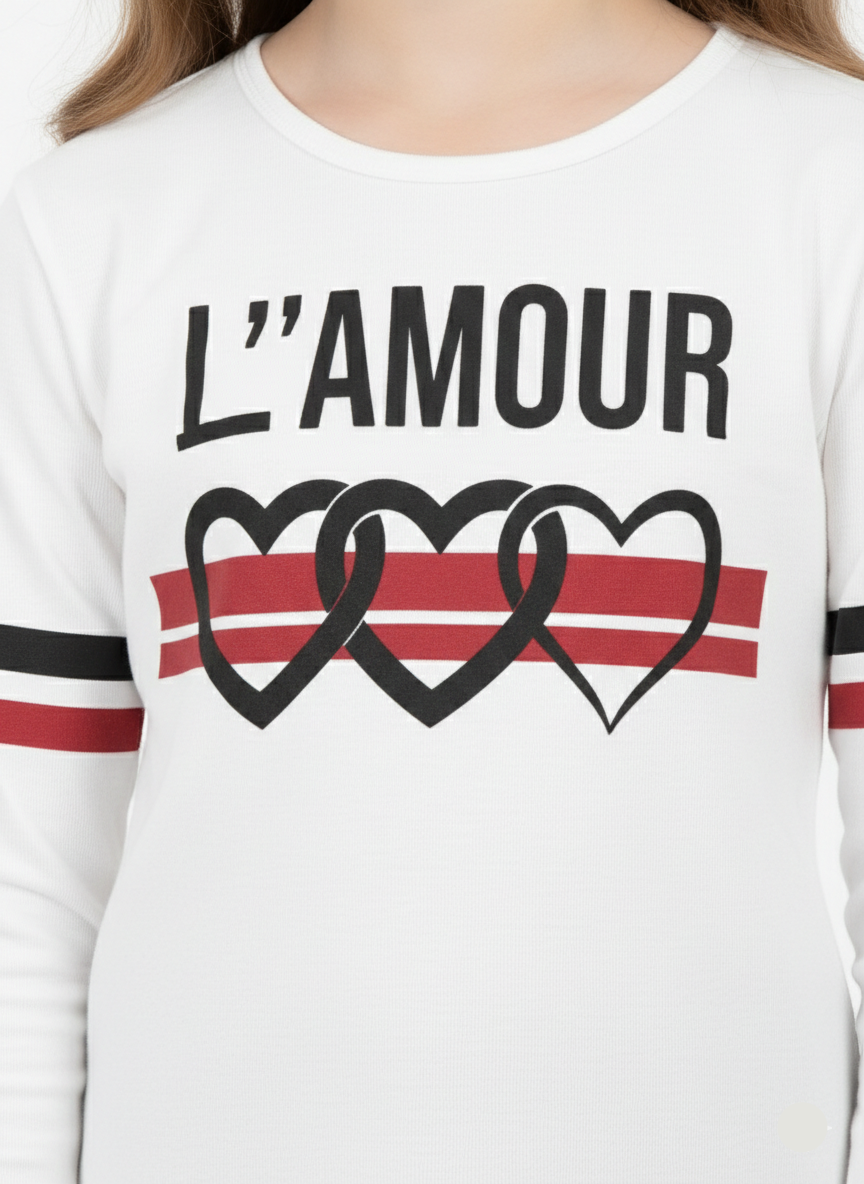 Girls White Long Sleeve Graphic T-Shirt -  GT-03