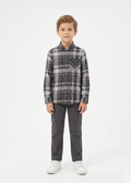Boys' Black and White Plaid Long-Sleeve Cotton Shirt -  BS-04