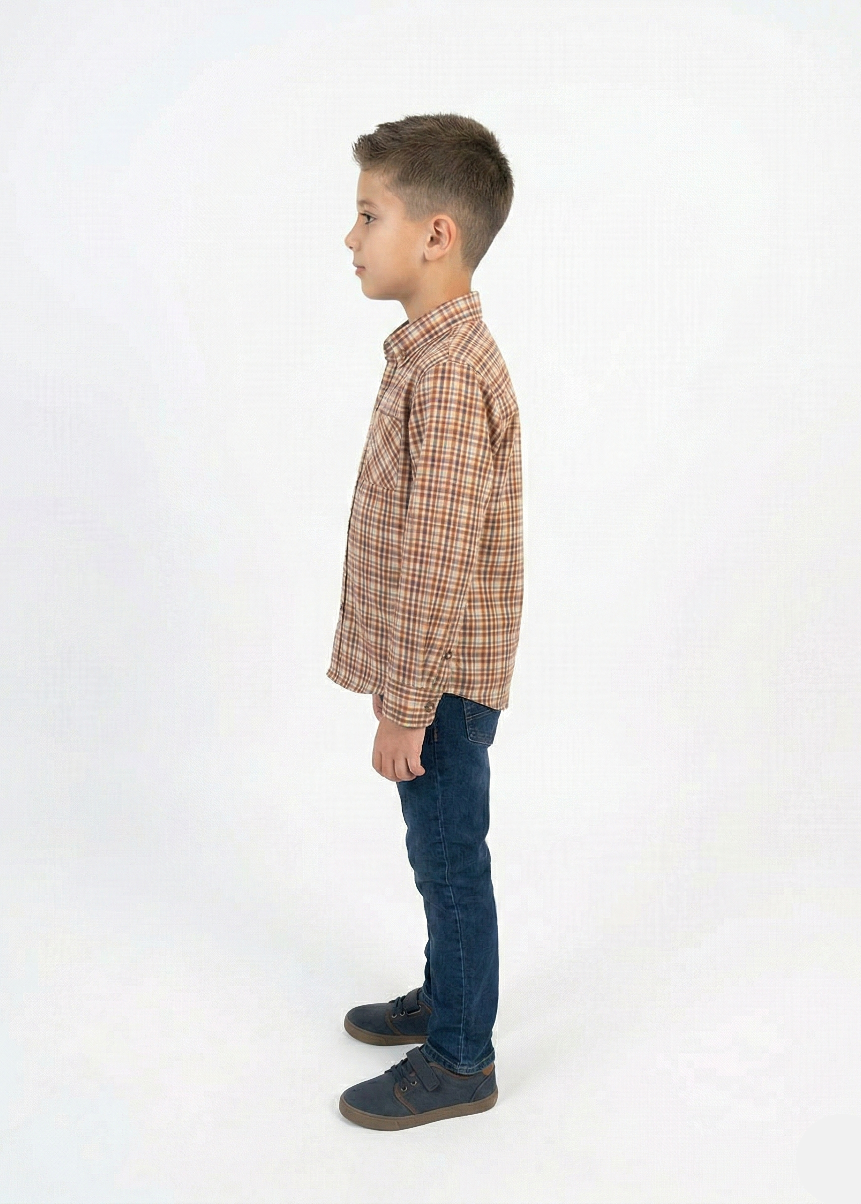 Long-Sleeve Plaid Flannel Shirt – Blue/Cream Check -  BS-10