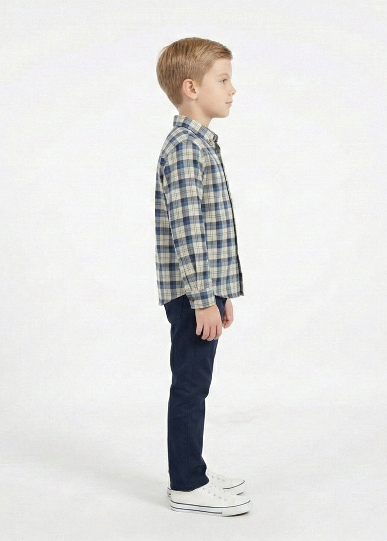 Boy's Long-Sleeve Plaid Flannel Button-Down Shirt in Blue and White -  BS-05