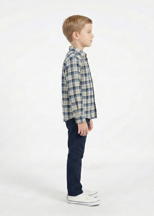 Boy's Long-Sleeve Plaid Flannel Button-Down Shirt in Blue and White -  BS-05