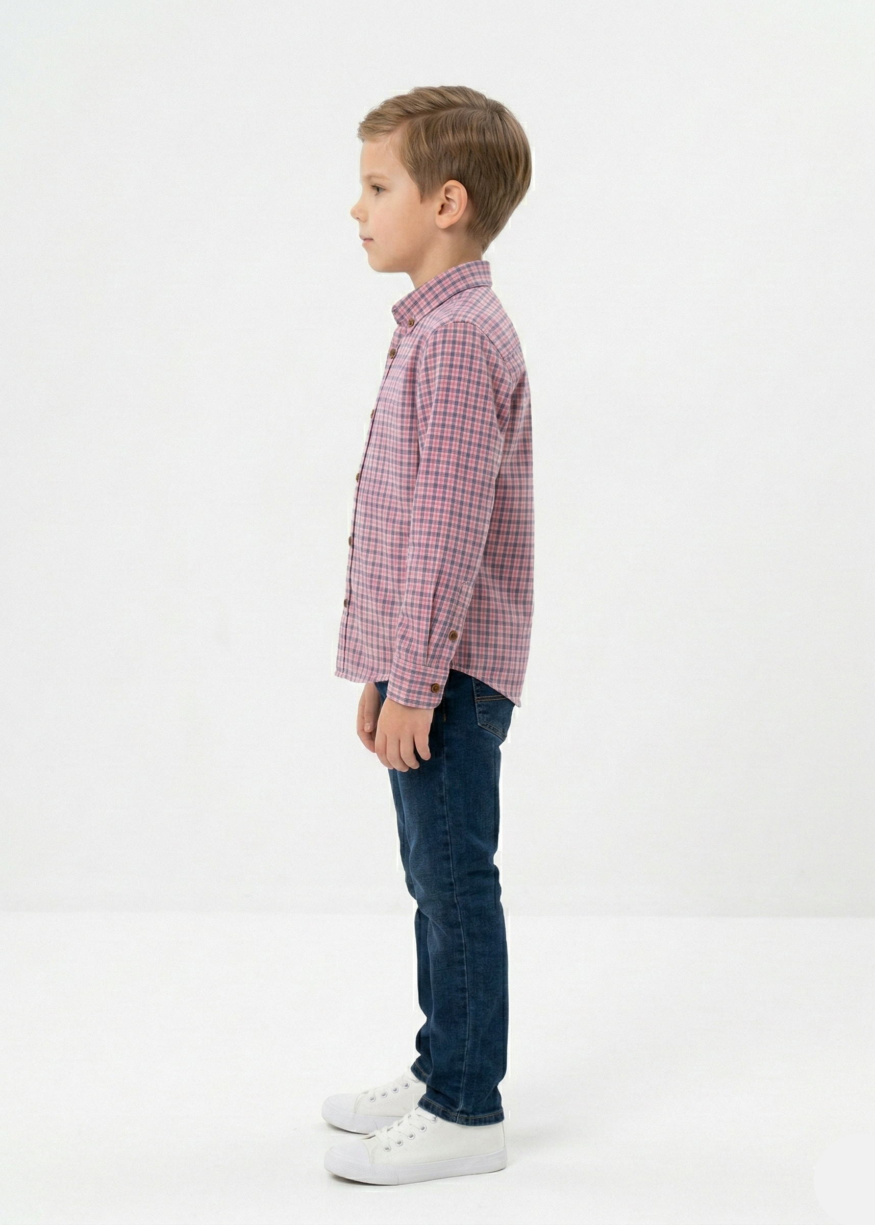 Boys' Long-Sleeve Pink Plaid Button-Down -  (BS-1)