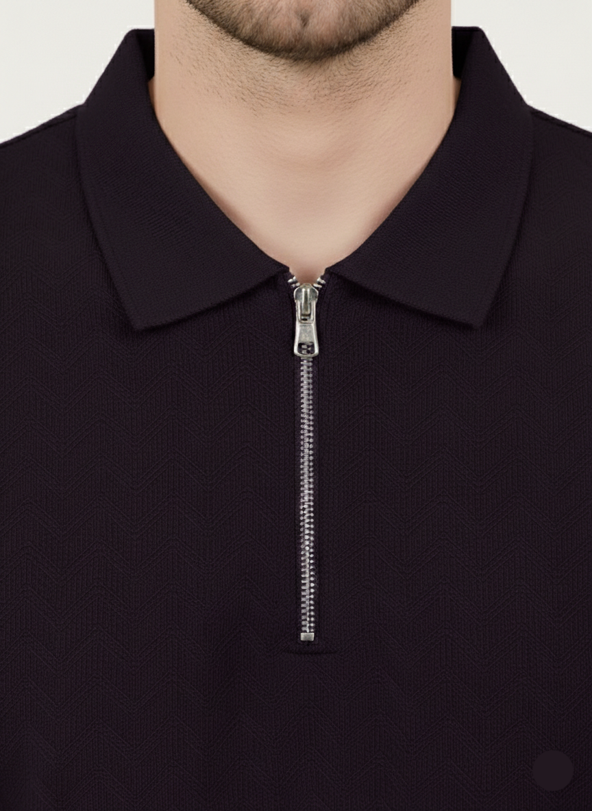 Men’s Textured Zip Polo T-Shirt Dark Purple (Western stop Brand) - MPT-11