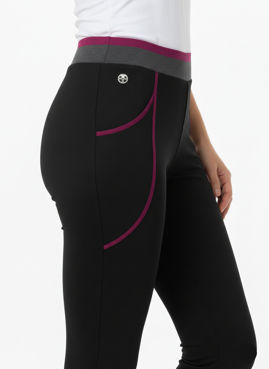 Women’s Black Capri Active Leggings with Contrast Stitching (Slazenger Brand) W-14