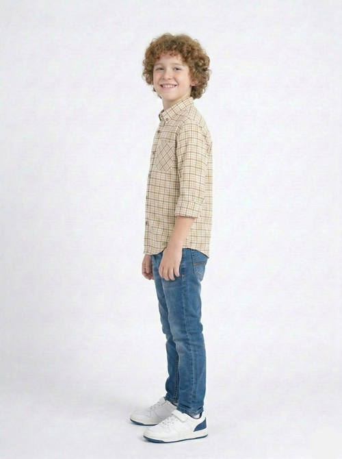 Boys Beige Checkered Casual Shirt  BS-06
