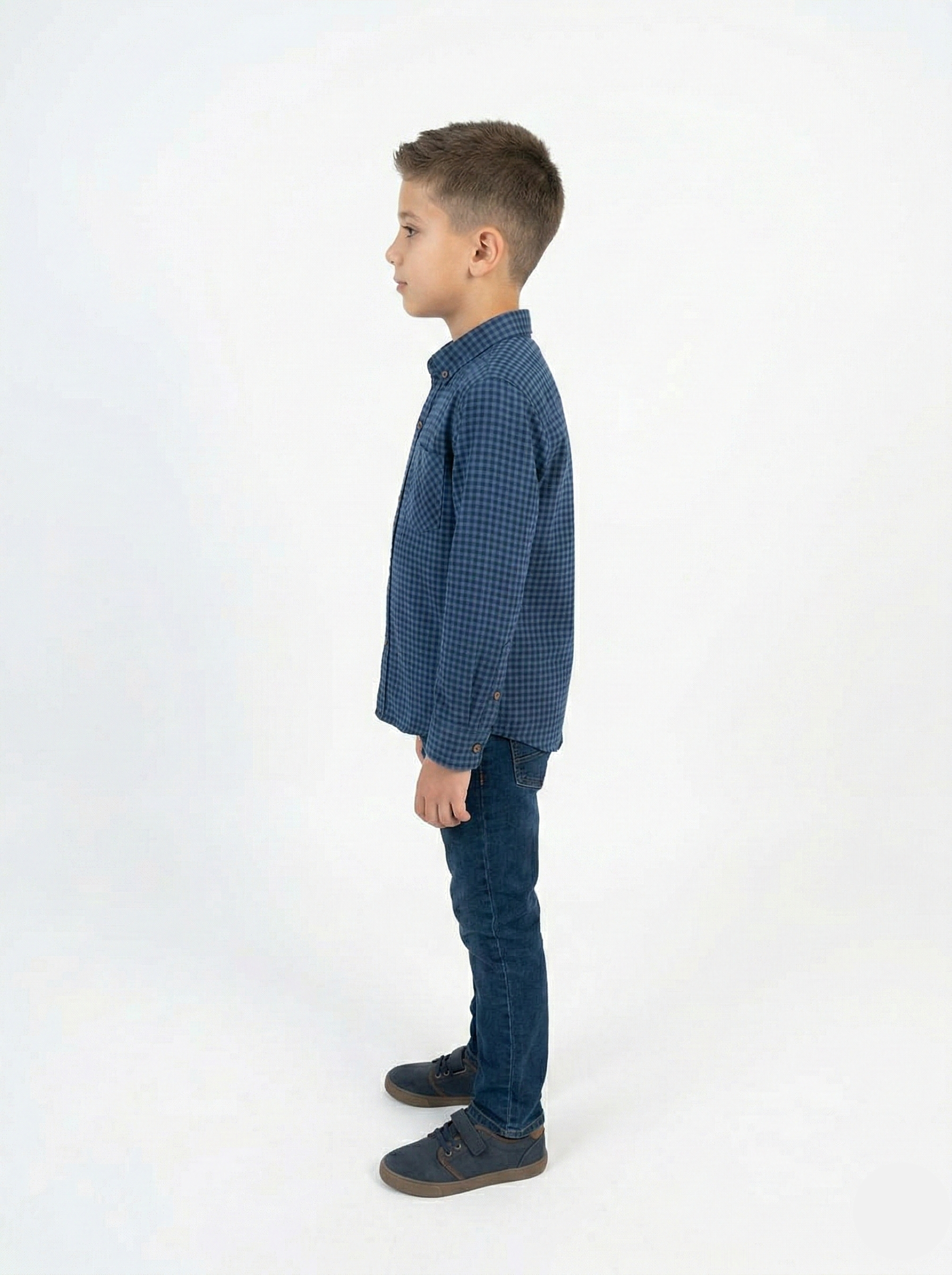 Boys' Long-Sleeve Plaid Flannel Shirt – Blue & Navy Check -  BS-09