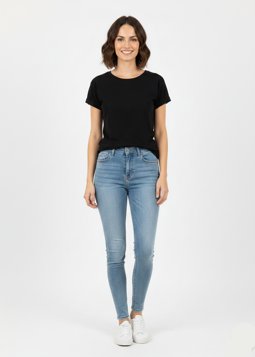 Women’s Black Casual Short Sleeve T-Shirt Top (Sprial Brand)- W-8