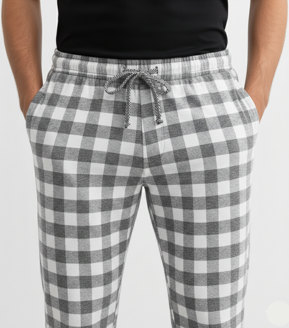 Men's Light Grey Cotton Check Trousers MTR-3