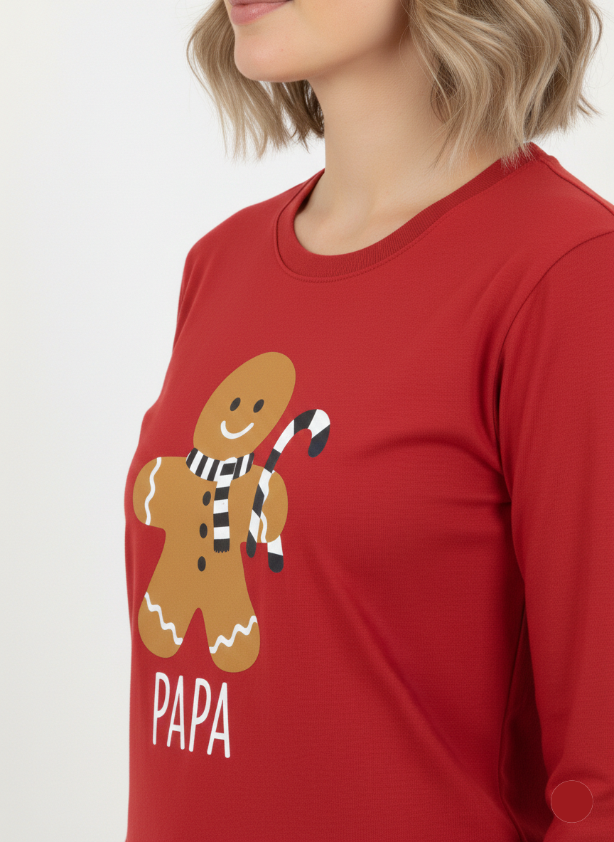 Women’s Red Full Sleeves Gingerbread Graphic Printed T-Shirt - WT-01