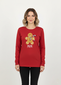 Women’s Red Full Sleeves Gingerbread Graphic Printed T-Shirt - WT-01