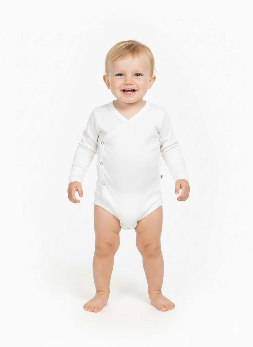 Infant White Cotton Romper – Full Sleeve Snap Button Baby Bodysuit (H&M) KR-05