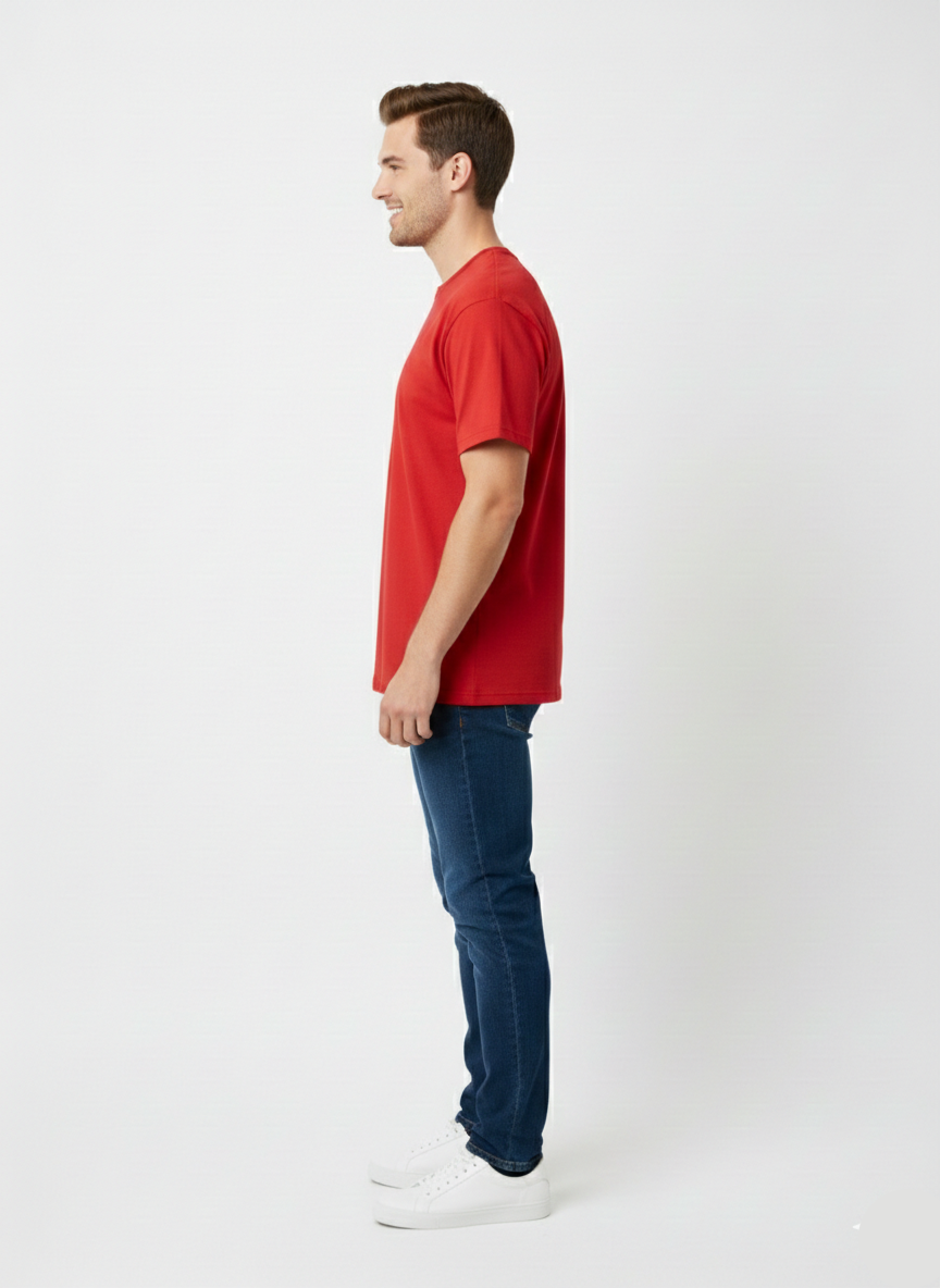 Men’s Basic Red Crew Neck T-Shirt – Comfortable Everyday Wear - MT-