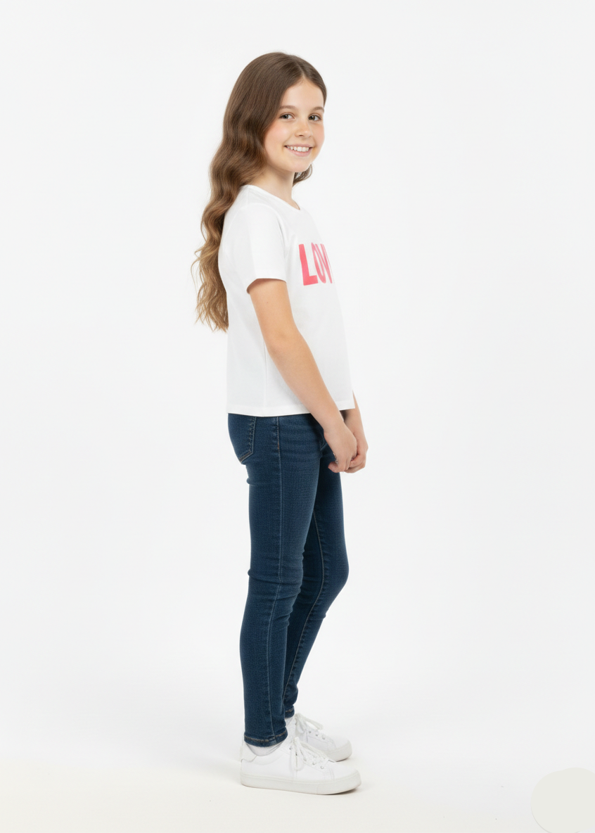 Girls White “LOVE” Graphic Short Sleeve T-Shirt -  GT-21