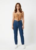 Lace-Up Front Strapless Tube Top in Camel Brown W-27