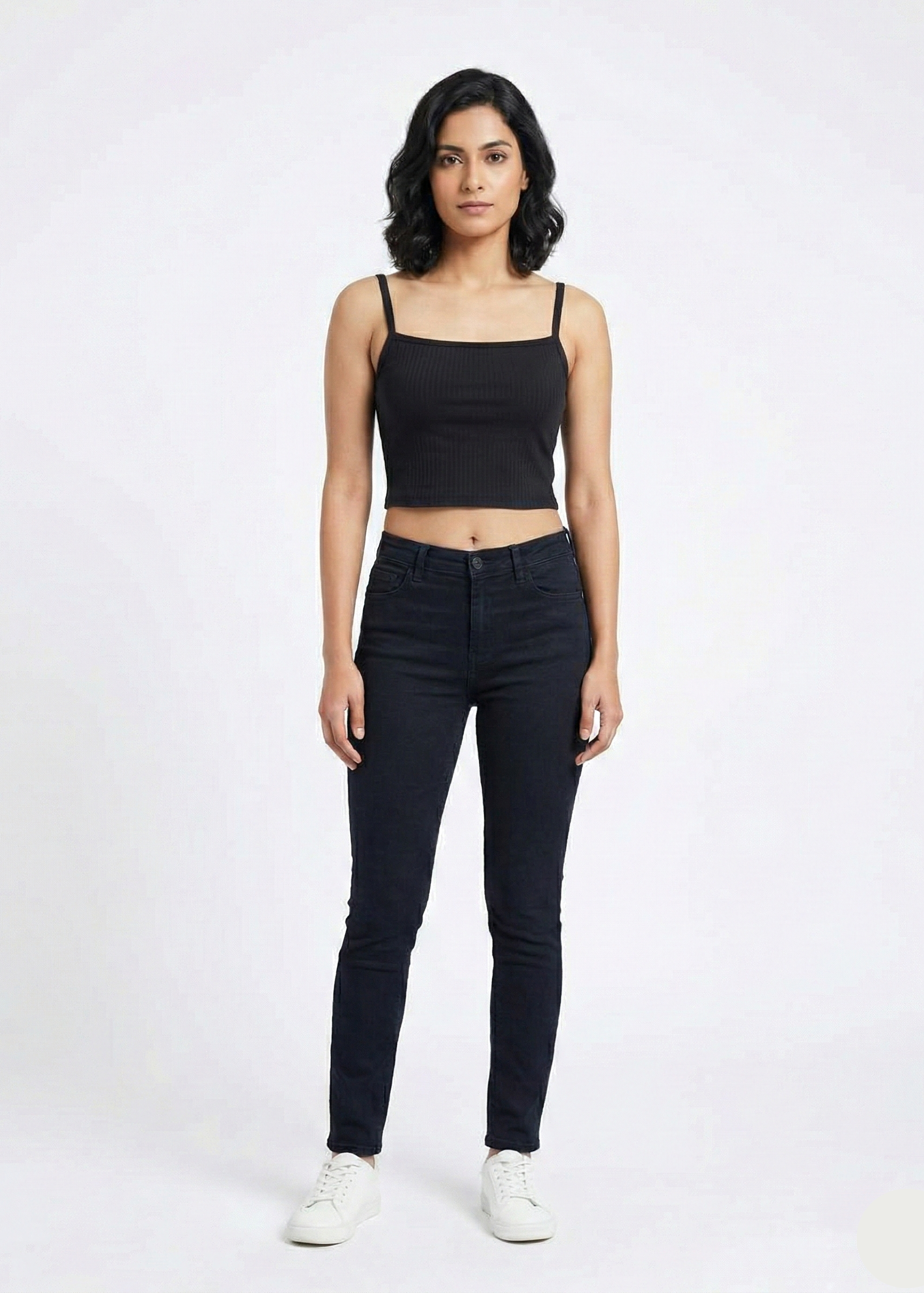 Ribbed Square-Neck Camisole- Black (W-30)