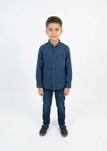 Boys' Long-Sleeve Plaid Flannel Shirt – Blue & Navy Check -  BS-09