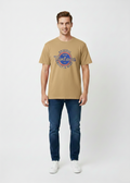 Men’s Vintage Print T-Shirt – Casual Brown Half Sleeve Graphic Tee - MT- 18