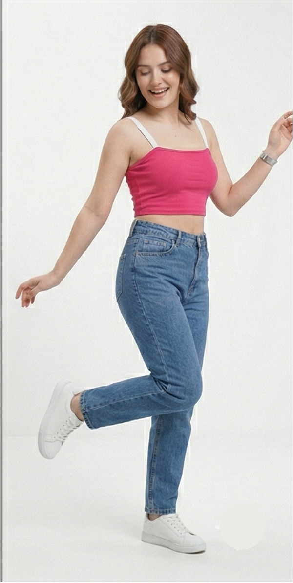 Women's Pink Rib-Knit Crop Top with White Elastic Straps (W-32)