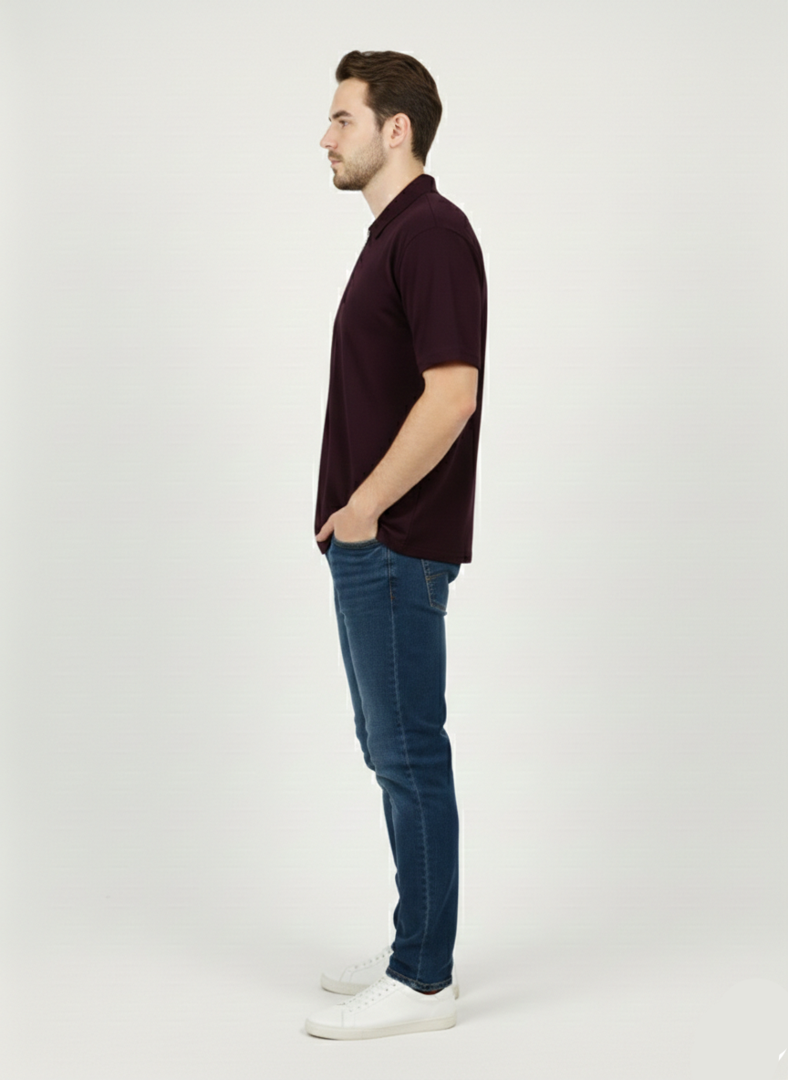 Men’s Textured Zip Polo T-Shirt Dark Purple (Western stop Brand) - MPT-11