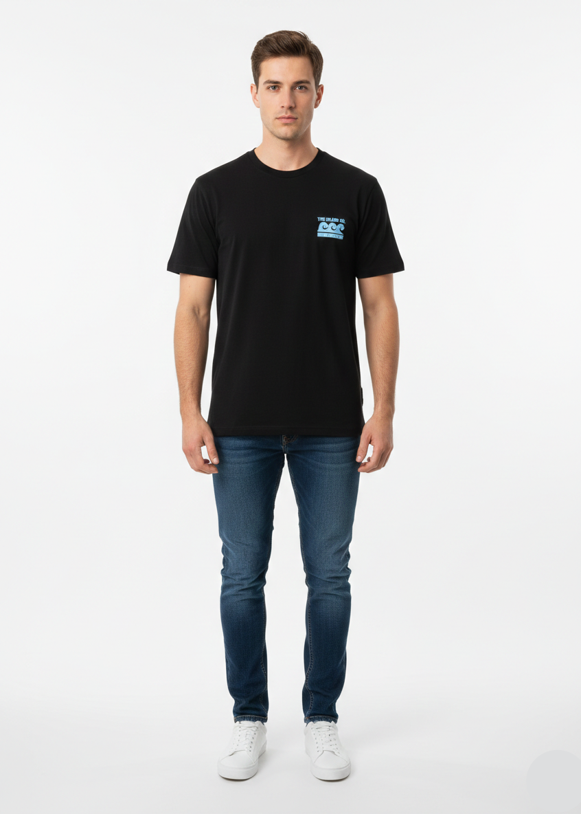 Men’s Island Theme Printed Black T-Shirt – Slim Fit MT- 21