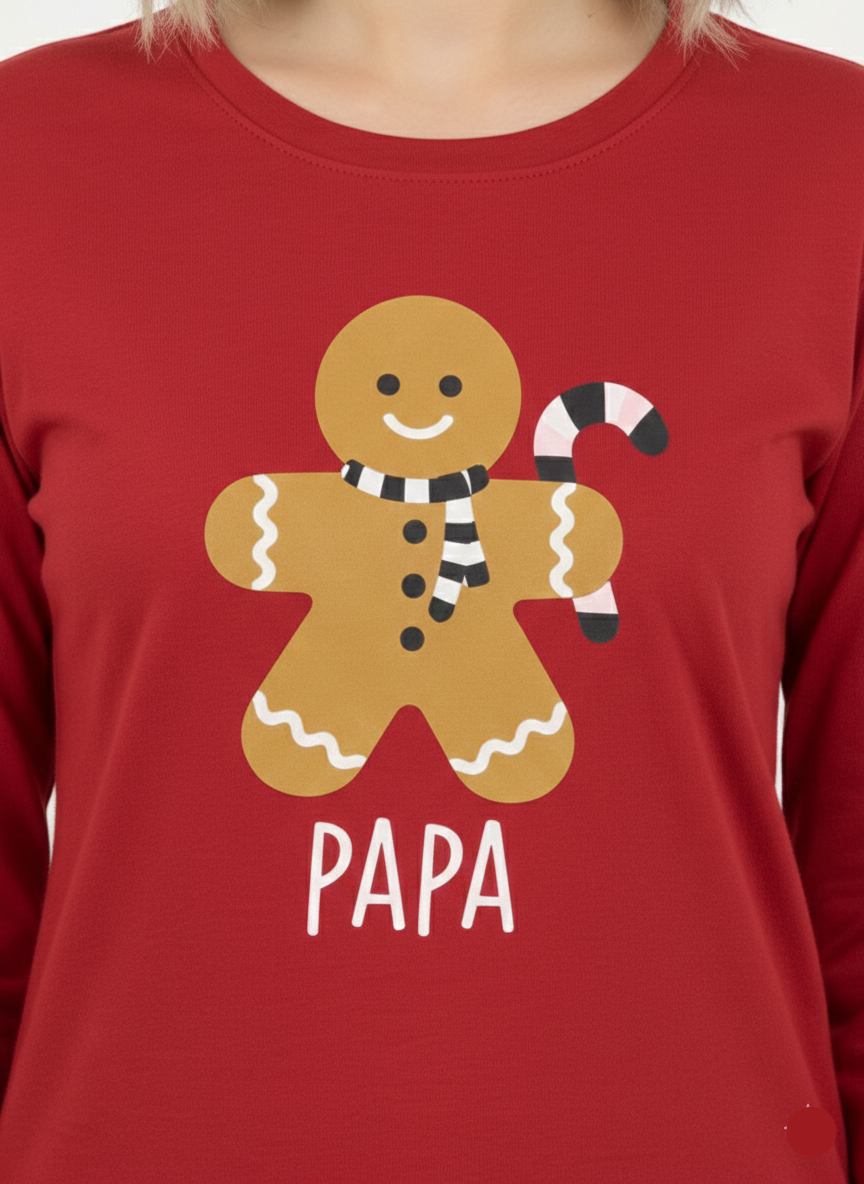 Women’s Red Full Sleeves Gingerbread Graphic Printed T-Shirt - WT-01
