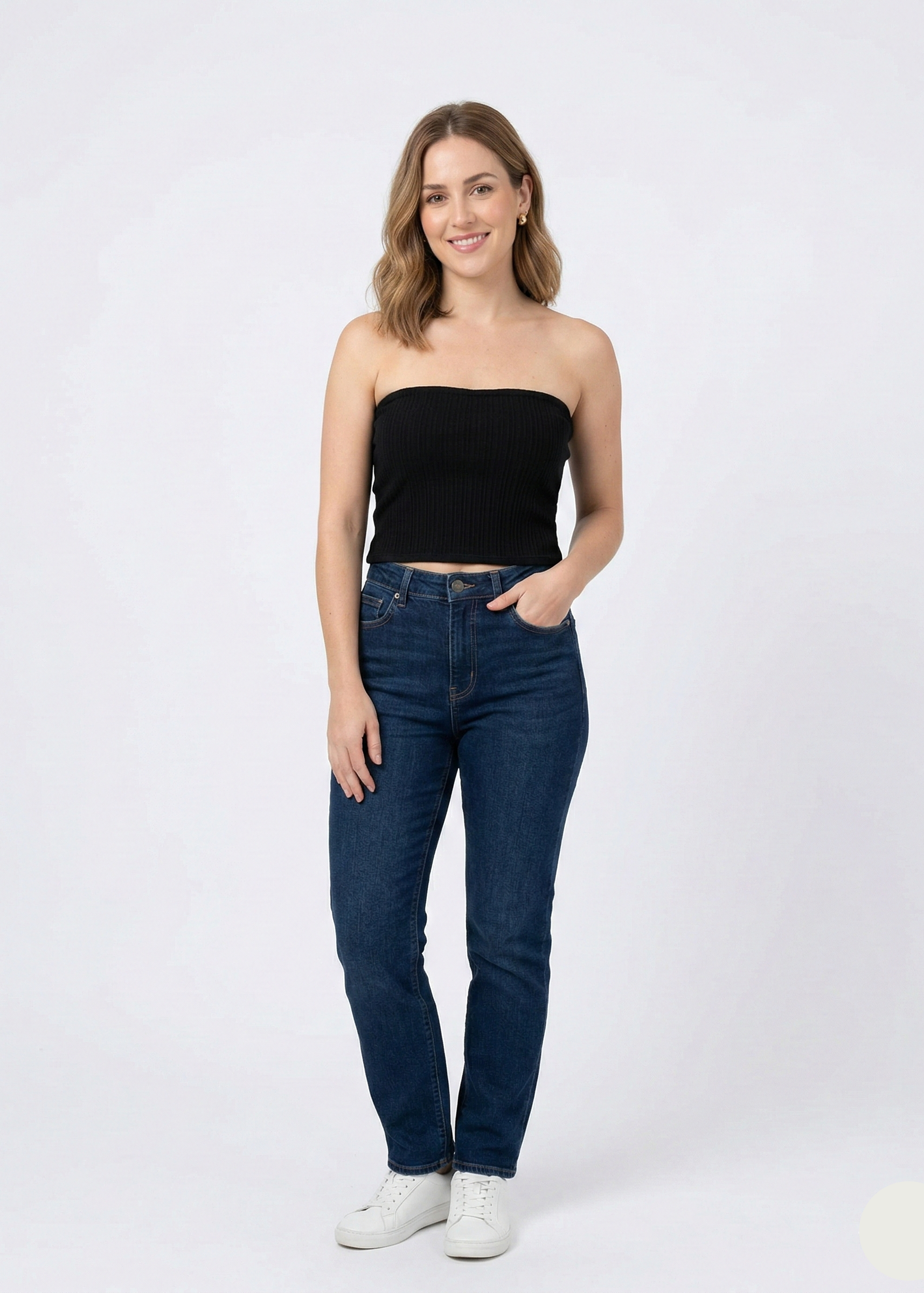 Ribbed Knit Tube Top in Black (W-32)