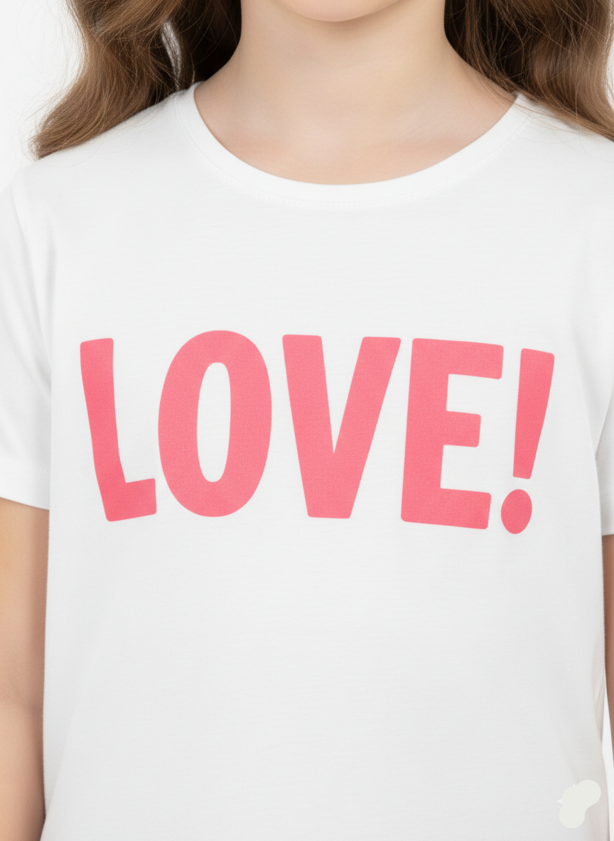 Girls White “LOVE” Graphic Short Sleeve T-Shirt -  GT-21
