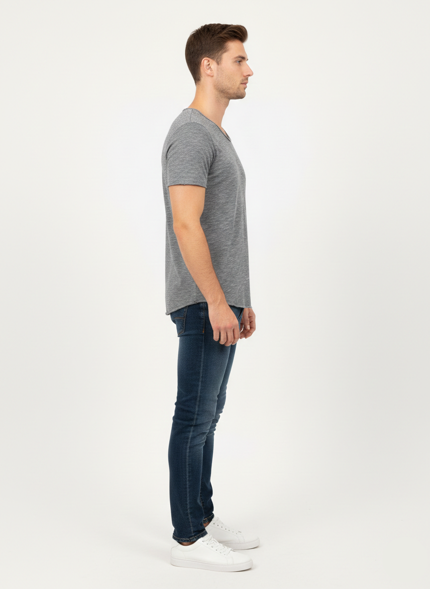 Men’s Solid Grey Cotton Summer T-Shirt – Slim Fit MT- 22