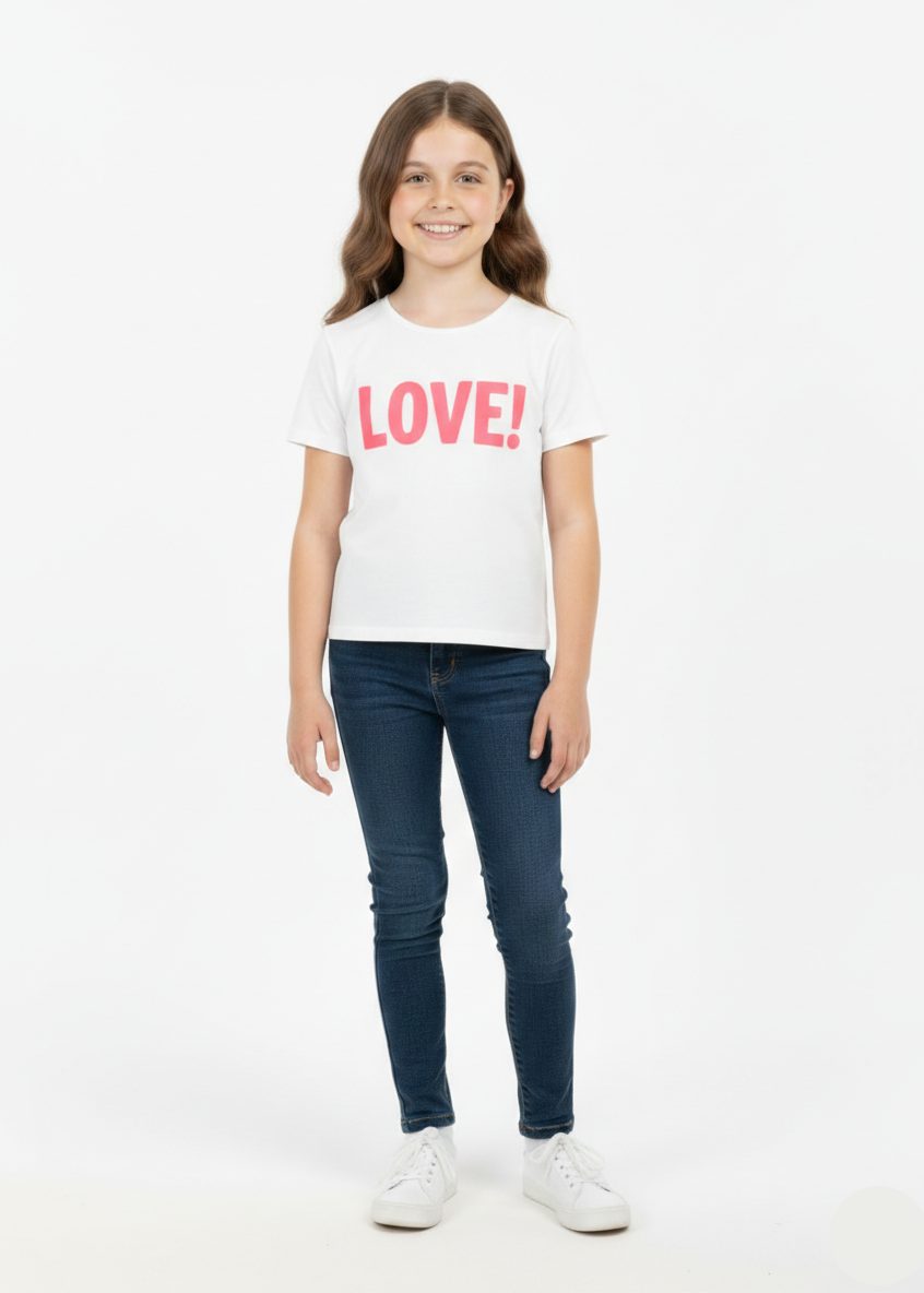 Girls White “LOVE” Graphic Short Sleeve T-Shirt -  GT-21