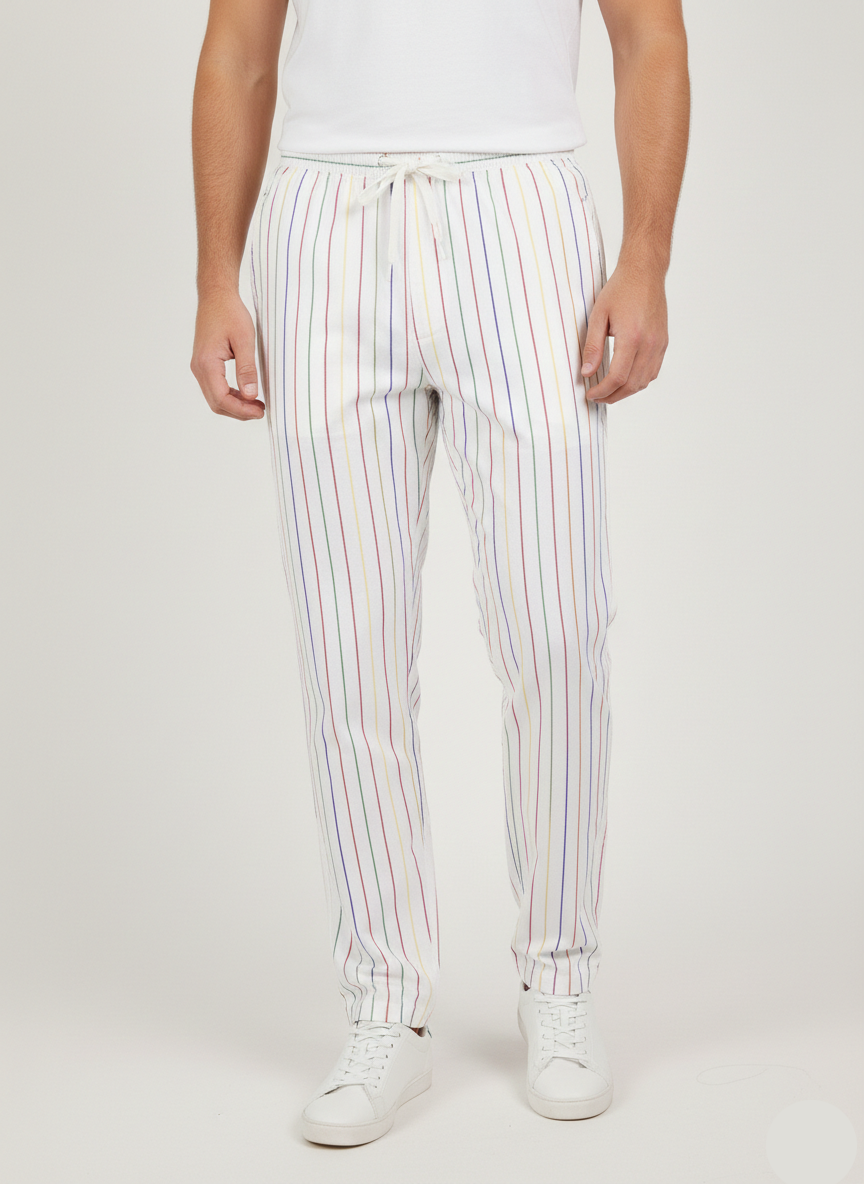 Men’s White Multi-Stripe Casual Trousers MTR-5