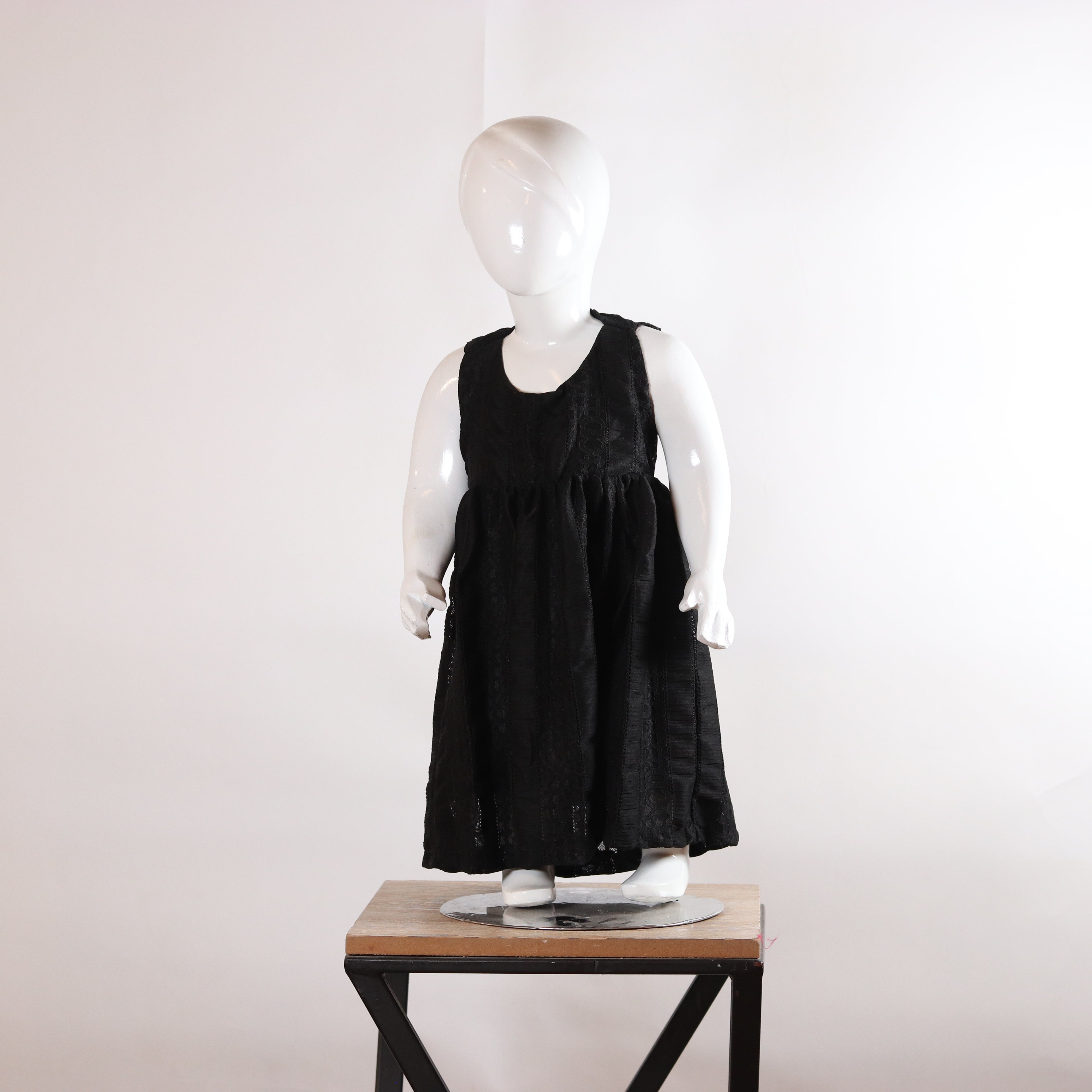 Lily Midnight Black Embroidered Girls’ Frock